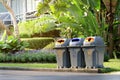 Bin, trashcan, plastic waste bin clear trash sideways walk at garden public, bin waste, plastic bin garbage