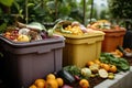 a bin with a variety of fruits, vegetables, and other compostable materials
