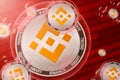 Binance Coin BNB crash, bubble. Binance Coin BNB cryptocurrency coins in a bubbles on the binary code background
