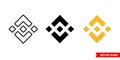 Binance coin icon of 3 types color, black and white, outline. Isolated vector sign symbol.