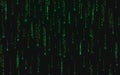 Binary background. Green matrix texture with running numbers. Abstract falling digits. Futuristic data stream. Random