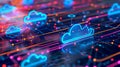 Binary clouds merge and overlap forming interconnected pathways of data creating a robust and reliable network for Royalty Free Stock Photo