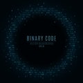 Binary code. Abstract banner. Falling blue glowing numbers. Global network. High technologies, programming, sci-fi. Hacking system