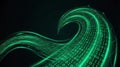 Binary Code Abstraction. A 3D wave composed entirely of small, luminous, emerald-green binary zeros and ones (0s and 1s Royalty Free Stock Photo