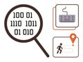 Binary Code Analysis with Magnifier, Keyboard, and Navigation Tracking Elements Royalty Free Stock Photo