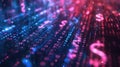 Binary code background with glowing pink and blue dollar signs AIG535 Royalty Free Stock Photo