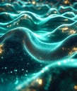 Binary code background, green color, matrix, with lines wavy creating a futuristic atmosphere, conveying a technolo Royalty Free Stock Photo