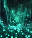 Binary code background, green color, matrix, with lines wavy creating a futuristic atmosphere, conveying a technolo Royalty Free Stock Photo