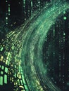 Binary code background, green color, matrix, with lines wavy creating a futuristic atmosphere, conveying a technolo Royalty Free Stock Photo