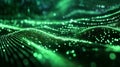Binary code background, green color, matrix, with lines wavy creating a futuristic atmosphere, conveying a technolo Royalty Free Stock Photo
