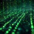 Binary code background, green color, matrix, with lines wavy creating a futuristic atmosphere, conveying a technolo Royalty Free Stock Photo