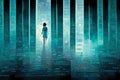 Binary code background, matrix texture with people silhouette, fantasy cyberspace, digital art