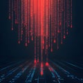 Binary code background, red color, matrix, with lines creating a futuristic atmosphere, conveying a technological a Royalty Free Stock Photo