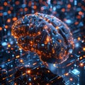 Binary code brain, AI concept background.