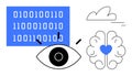 Binary Code with Brain, Eye, and Heart for Technology, AI, and Human-Emotion Themes Royalty Free Stock Photo