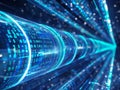 Binary Code Burst: Abstract Digital Imagery Against Dark Cylindrical Backdrop Capturing Technological Flow and Data Processing The Royalty Free Stock Photo