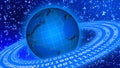 Binary Code circles around earth on abstract background from square elements Royalty Free Stock Photo