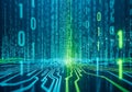 Binary code and circuitry lines dominate the visual, suggesting a digital or artificial intelligence Royalty Free Stock Photo