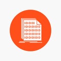 Binary, code, coding, data, document White Glyph Icon in Circle. Vector Button illustration Royalty Free Stock Photo