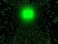 Binary Code 3D Tunnel. Green Abstract technology binary code background. Digital binary Room data secure Concept Royalty Free Stock Photo