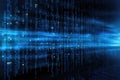 Binary code on a dark blue background. Computer generated illustration, Digital binary code and AI algorithms running in the Royalty Free Stock Photo