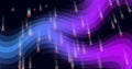 Binary code and data streams over purple and blue waves, digital image Royalty Free Stock Photo
