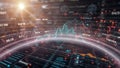 Binary code data swirls in a dynamic, fractal arrangement, creating a futuristic