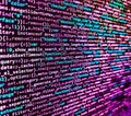 Binary code digital technology background. Computer code on laptop web developing. Internet connection stream flow concept. Royalty Free Stock Photo