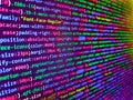 Binary code digital technology background. Program code PHP HTML CSS of site. Close up of random computer code comprised of Royalty Free Stock Photo