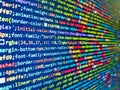 Binary code digital technology background. Screen of web developing javascript code. Abstract source code background. Software Royalty Free Stock Photo