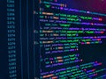 Binary code digital technology background. Screenshot with random parts of program code. Computer code on laptop web developing Royalty Free Stock Photo