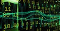 Binary code and digital wave image over cityscape at night Royalty Free Stock Photo