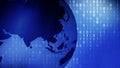 Cyber crime and digital world map exploring binary globe rectangles, technology news, and global network for cyber security Royalty Free Stock Photo