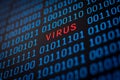 Binary code of 1 and 0 digits with a word Virus in the middle Royalty Free Stock Photo