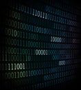 Binary code displayed on a dark background features sequences of ones and zeros in varying shades, Royalty Free Stock Photo