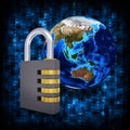 Binary code and Earth with combination lock Royalty Free Stock Photo