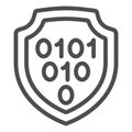 Binary code on emblem line icon, hacker attacks concept. Vector graphics. Code exploit protection shield sign on white Royalty Free Stock Photo