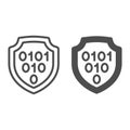 Binary code on emblem line and solid icon, hacker attacks concept. Vector graphics. Code exploit protection shield sign Royalty Free Stock Photo