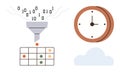 Data Processing Funnel with Clock and Cloud Highlighting Efficiency and Organization Royalty Free Stock Photo