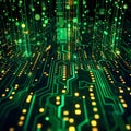 Binary Code Flow Through Circuit Board. Royalty Free Stock Photo