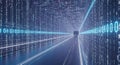 Digital tunnel with binary code creates a futuristic data stream visualization effect Royalty Free Stock Photo