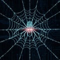 Binary code forms a spider web pattern on a dark background, featuring electronic Royalty Free Stock Photo