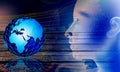 Binary Code globe Background, Digital Abstract technology background. Java, coding. Royalty Free Stock Photo
