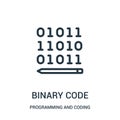 binary code icon vector from programming and coding collection. Thin line binary code outline icon vector illustration