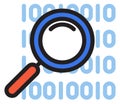 Binary code with magnifying glass. Color research icon Royalty Free Stock Photo