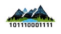Binary Code Mountains: Digital Landscape and Tech Innovation, vector design Generative AI Royalty Free Stock Photo