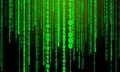 Binary code with neon green rays on a black background. Royalty Free Stock Photo