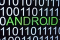 The binary code number background and word of ANDROID in green color Royalty Free Stock Photo