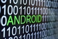 The binary code number background and word of ANDROID in green color Royalty Free Stock Photo