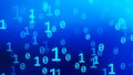 01 or binary code number pattern texture on the computer in digital data technology concept on blue background. Hacker screen dis Royalty Free Stock Photo